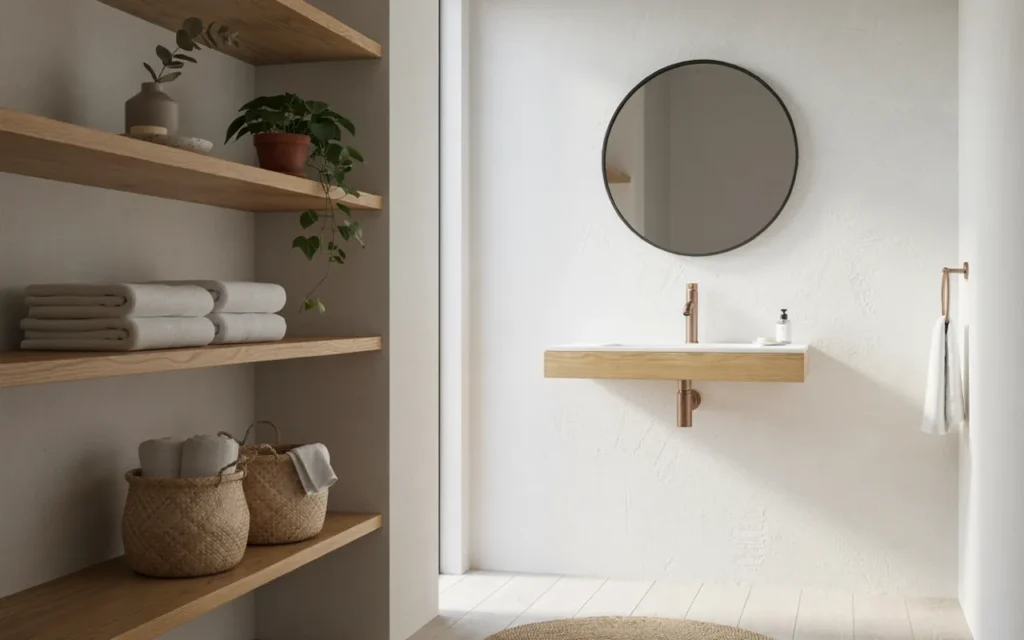 13. Small Bathroom With Open Shelving