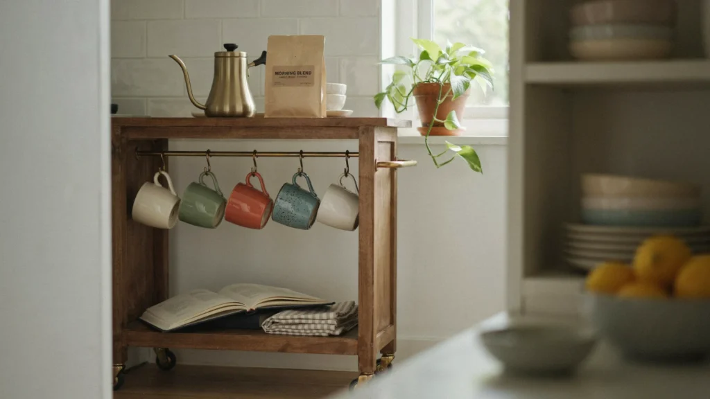 14. Cart with Hanging Mug Rack