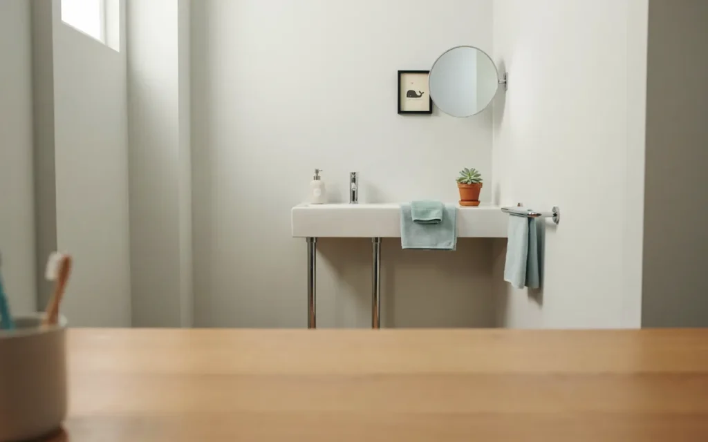 14. Choose a Space-Saving Console Sink With Towel Storage