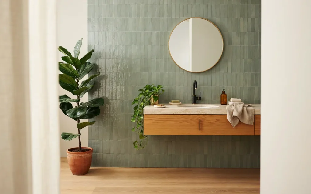 15. Nature-Inspired Green Bathroom