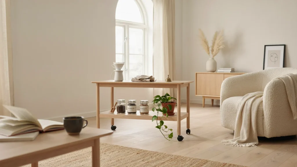 16. Scandinavian Light Wood Cart