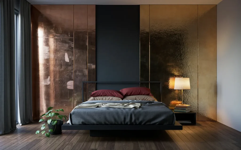 17. Black Wall Layered With Metallic Textures