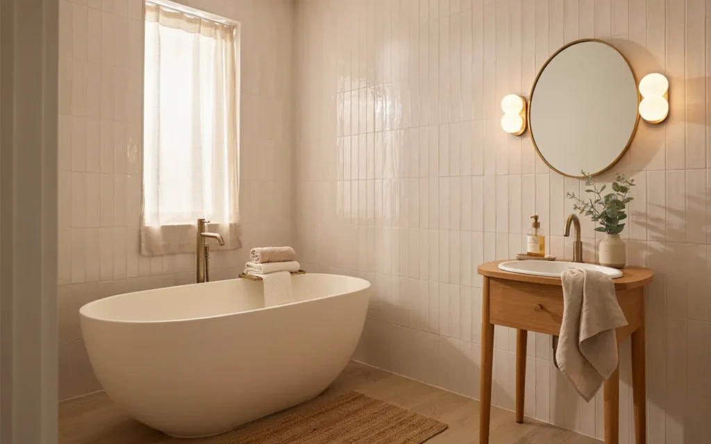 17. Cozy Bathroom With A Petite Soaking Tub