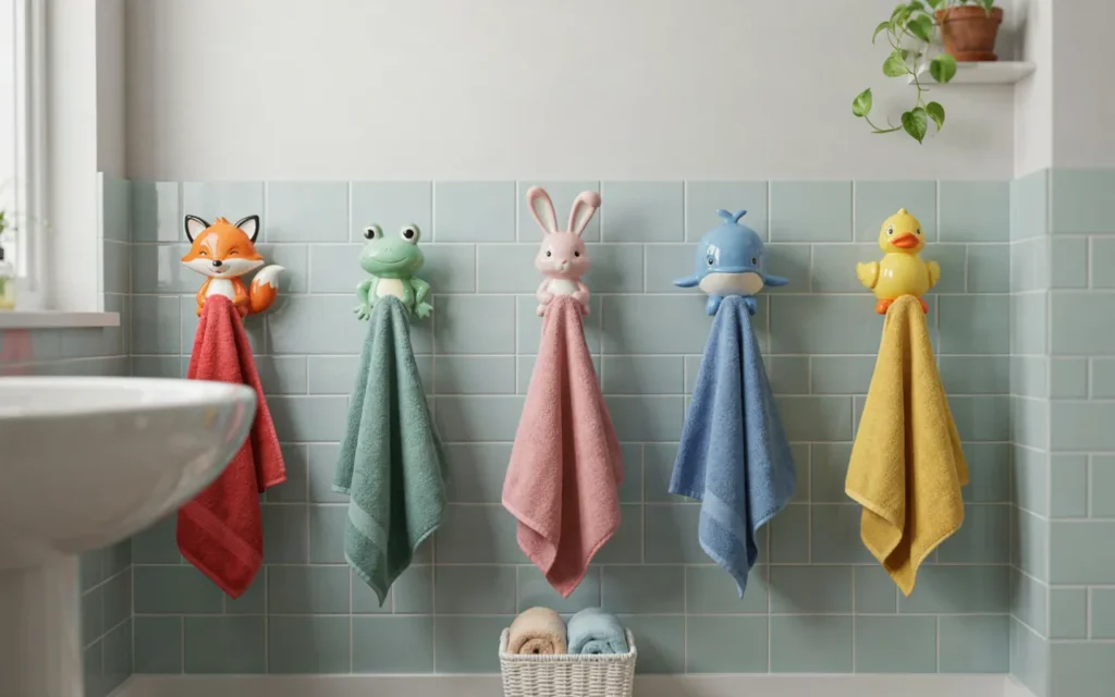 17. Personalize With Towel Hooks and Name Labels