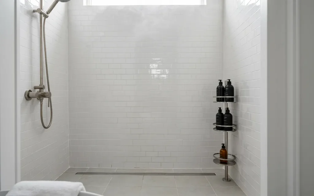 17. Use a Tension-Mounted Shower Caddy