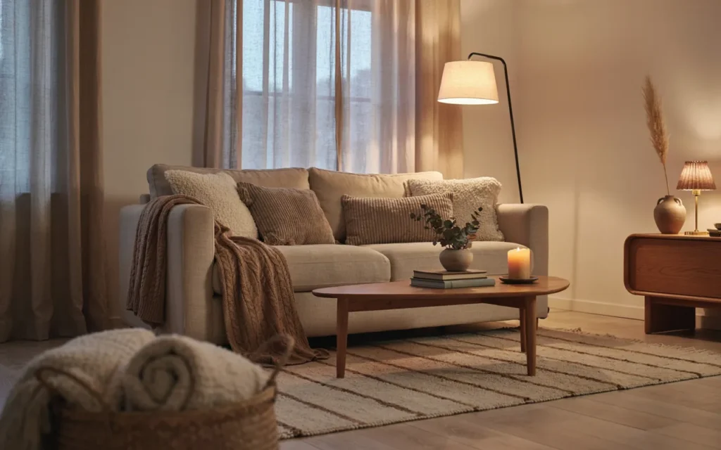 18. Layered Neutral Sofa for a Calm Retreat
