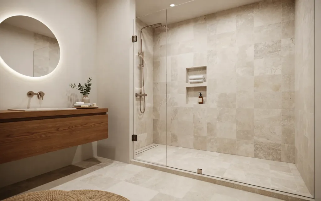 2. Compact Bathroom With A Walk-In Glass Shower