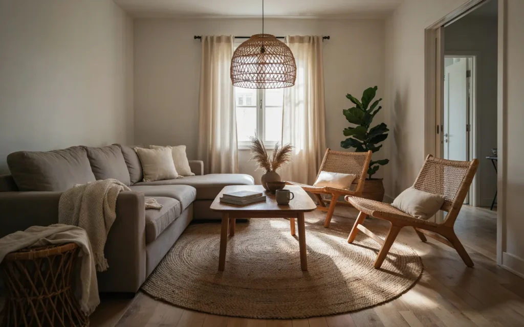 2. Grey And Rattan Boho Combination