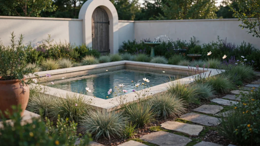 2. Surround the Pool With Low Grasses and Flowers