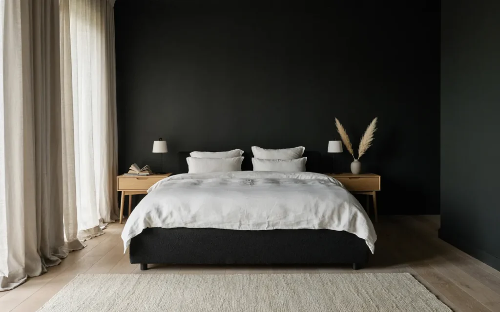 2. Try Black Walls With White Bedding