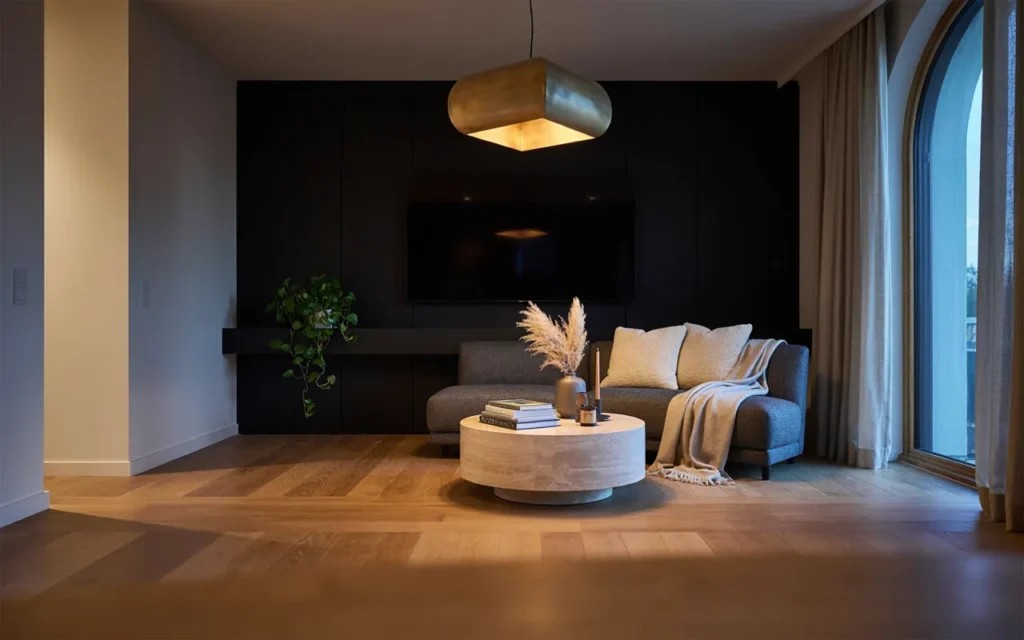 21. Black Wall With a Statement Pendant Light
