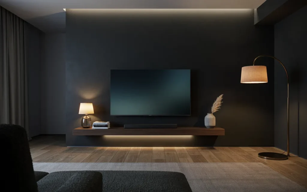22. Black Wall With Layered Ambient and Accent Lighting