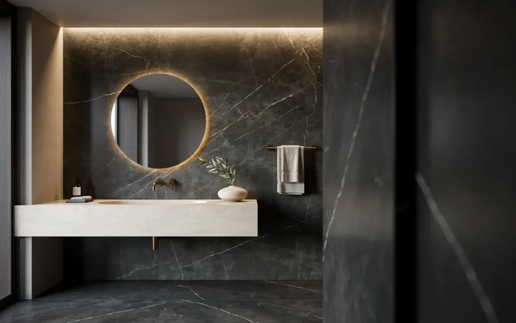3. Dramatic Black Marble Bathroom