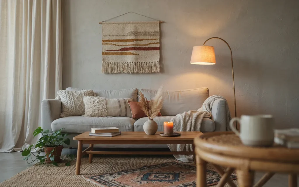 3. Warm Grey Walls With Cream Textiles
