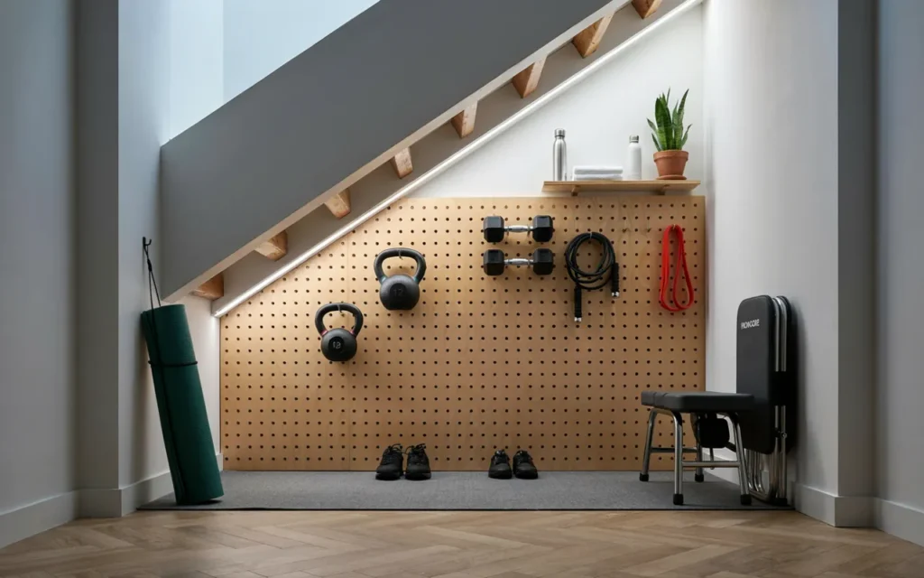 35. Set Up a Gym Beneath the Stairs