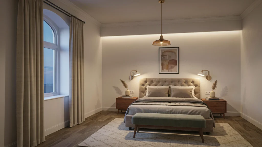 4. Use Layered Bedroom Lighting