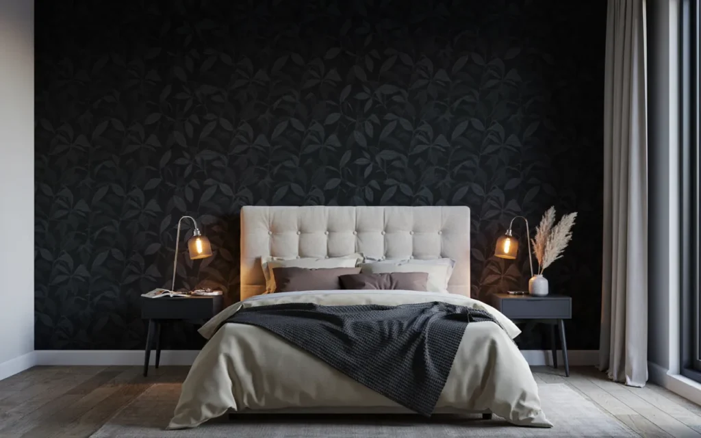 5. Bring in Black Patterned Wallpaper