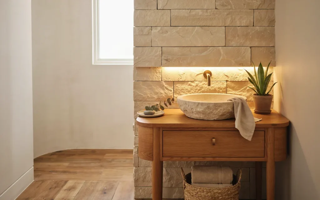 5. Earthy Stone And Wood Retreat