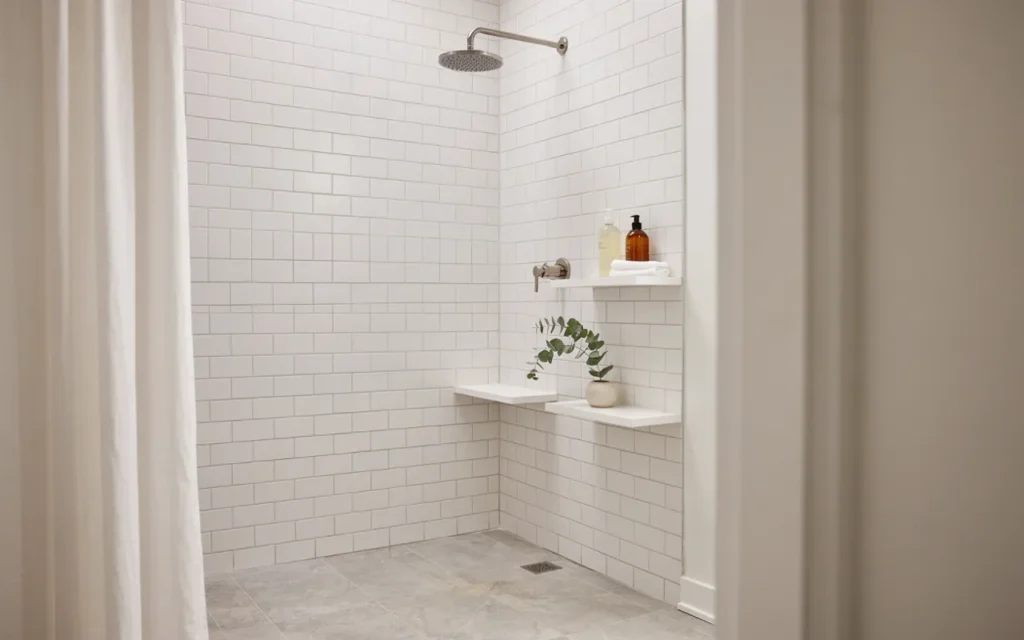 5. Install Adhesive or Suction Shower Shelves