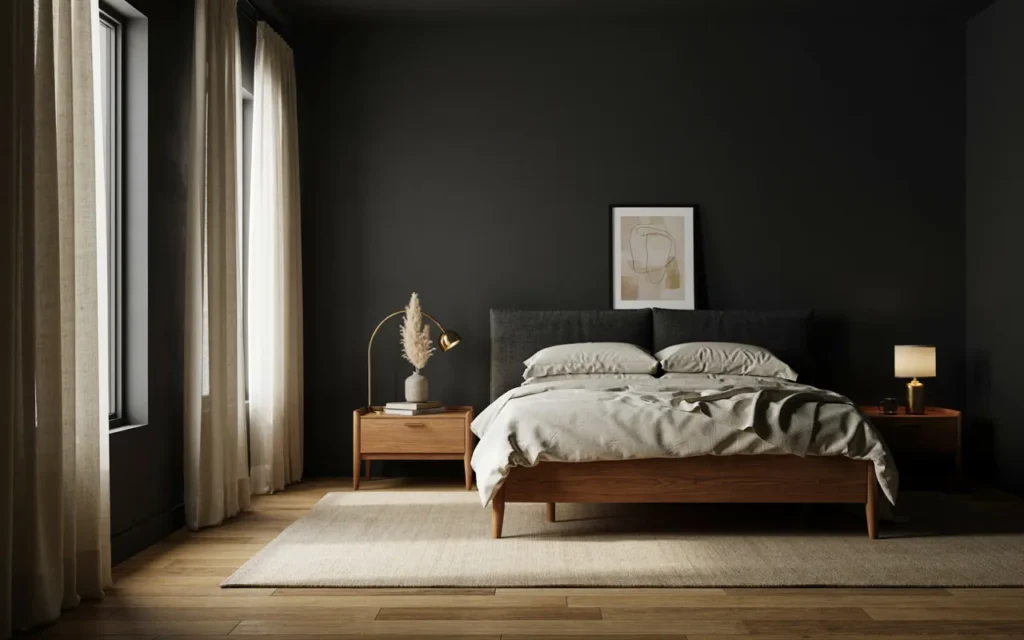 6. Combine Black With Warm Wood