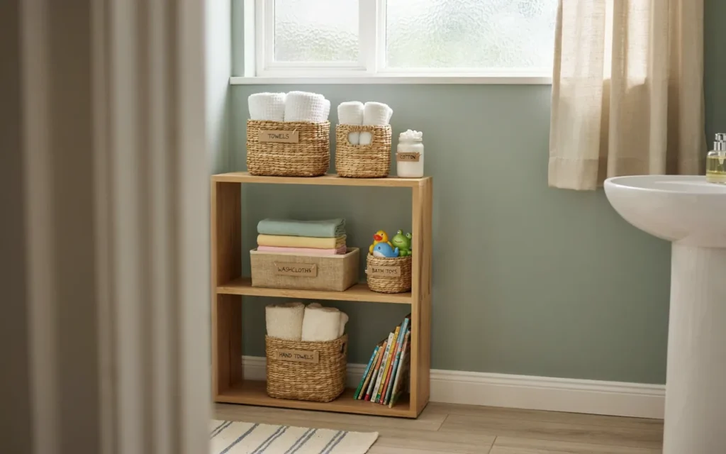 6. Use Open Shelving With Labeled Baskets