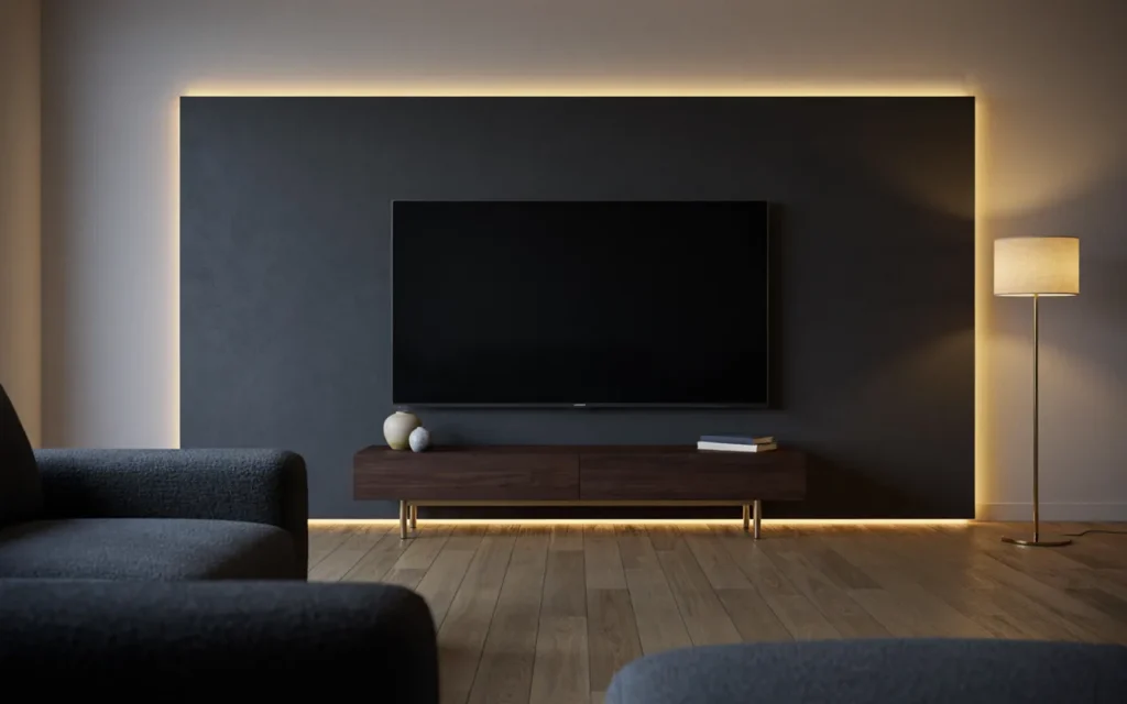 7. Black Wall With Golden LED Trim