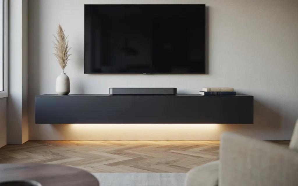 8. Black Floating Console With Ambient Underglow