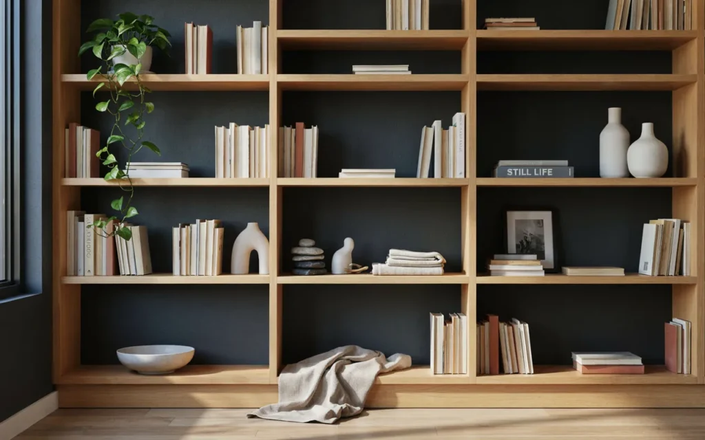 9. Black Wall Behind Bookshelves or Built-Ins