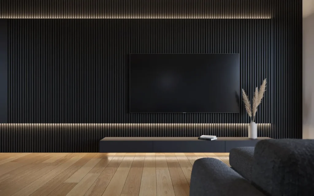 9. Black Wall With Vertical Ribbed Panels