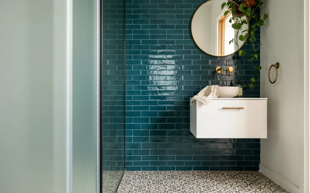 9. Bold Blue Tile Bathroom