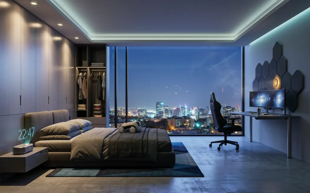 9. Futuristic Smart Bedroom